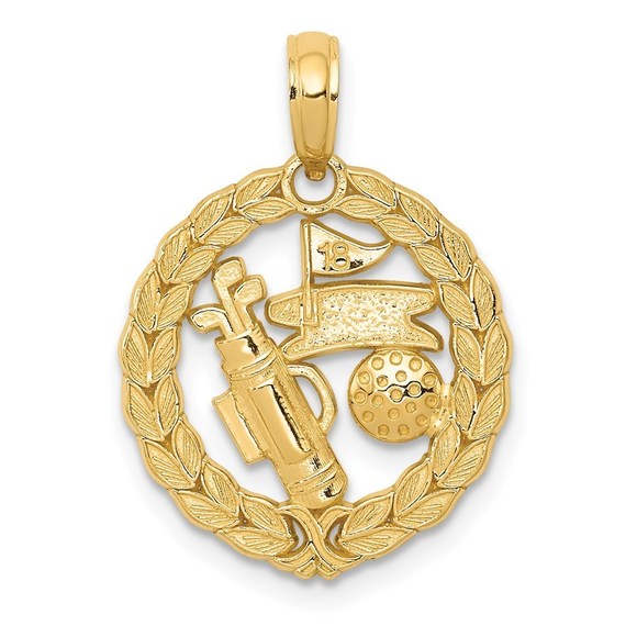 14k Yellow Gold Sports Solid Polished Golf Theme Necklace...